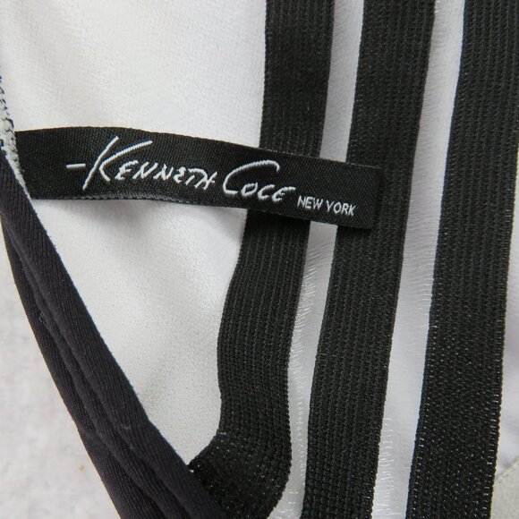 Kenneth Cole Swimsuit Womens Medium Black White One Piece Strappy Plunge Swim - Picture 4 of 8